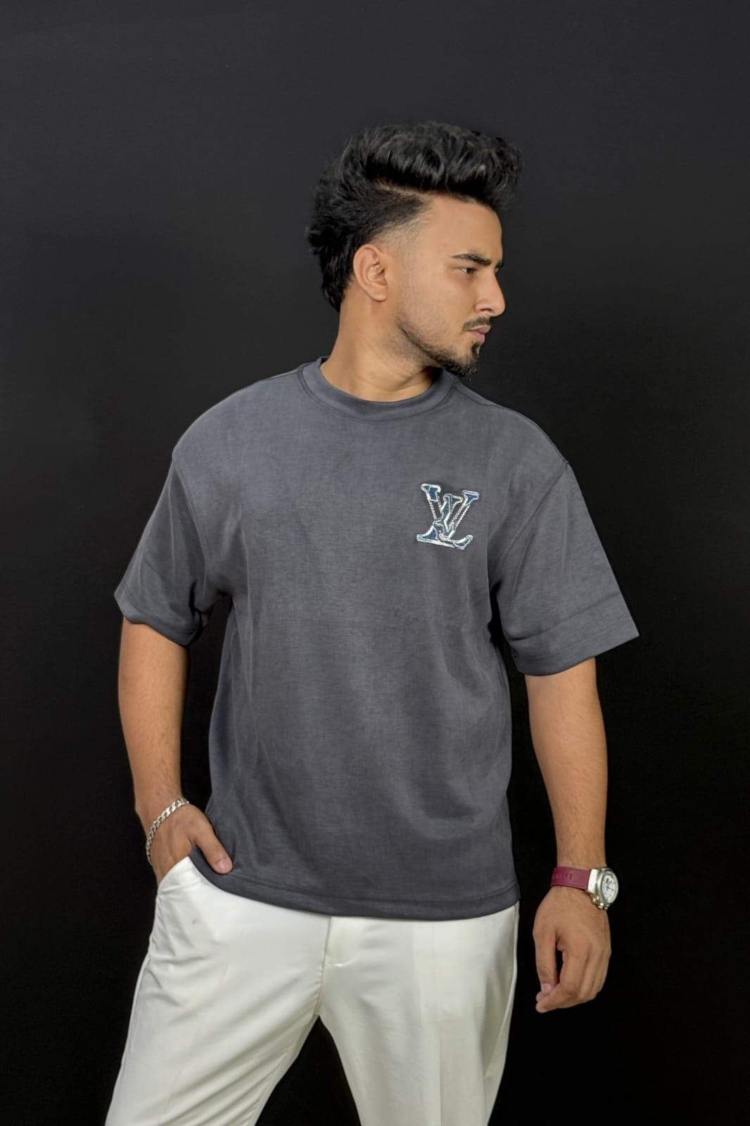 Premium China Imported Ash Black Drop Shoulder T-Shirt Crafted for Premium Comfort & Everyday Style . (Ash black)