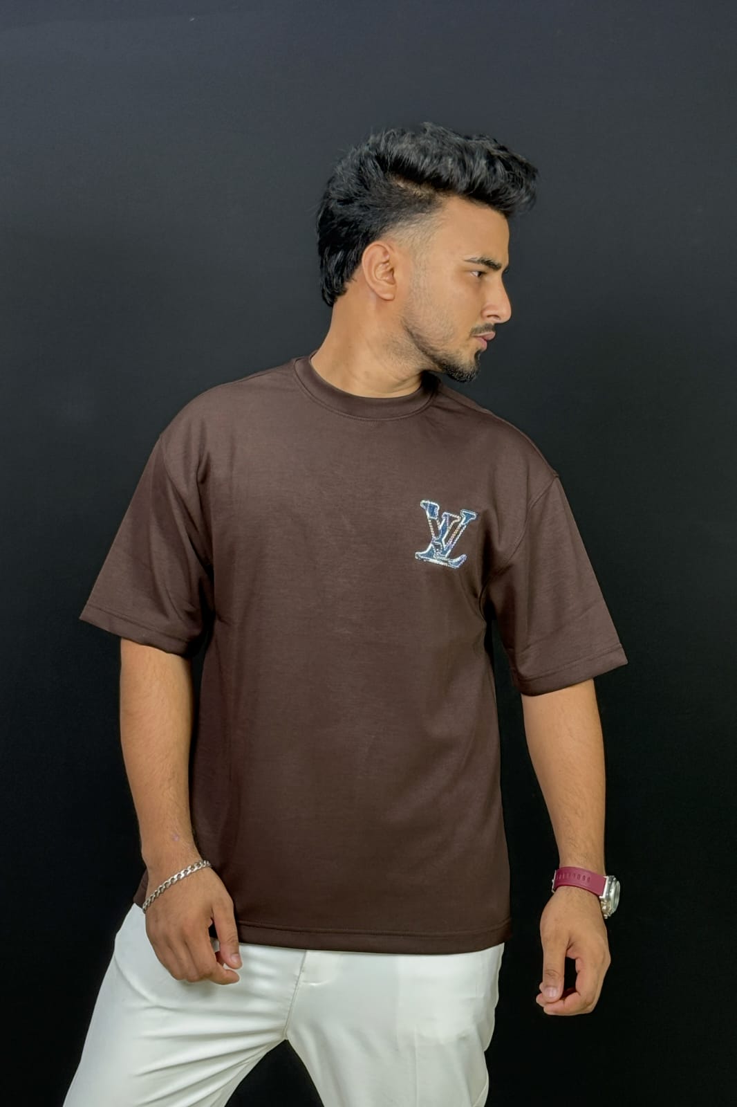Premium China Imported Ash Black Drop Shoulder T-Shirt Crafted for Premium Comfort & Everyday Style .(brown)